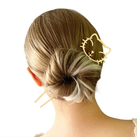 Cat Design Bronze Gold Metal Hair Accessory 1 Piece Pin - Picture 2 of 5